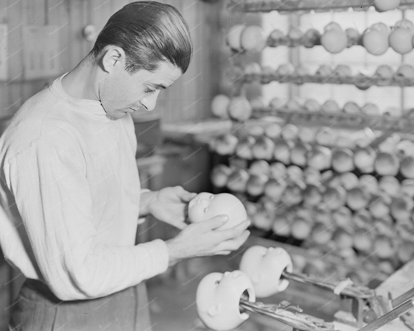 Toy Doll Factory Examinig Heads 8x10 Reprint Of Old Photo Photoseeum